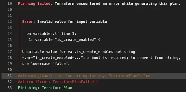 Terraform Bool Fail Error.